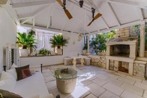 科尔丘拉Casa Katina的带石壁炉和沙发的客厅