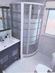 a bathroom with a shower and a toilet and a sink at La Casita de Suances 1 in Suances +30 photos