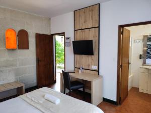 TV a/nebo společenská místnost v ubytování Hôtel et Appart'Hôtel Le Relais Du Val D'Orbieu