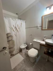 a bathroom with a toilet and a sink at Duplex Lisandro de la Torre in San Rafael +16 photos