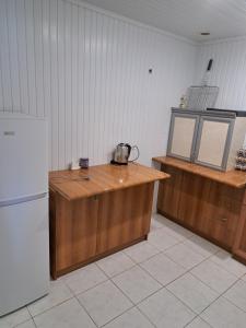セヴァンにあるSevan Family Houseのカウンターと冷蔵庫のあるキッチン