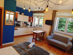 a living room with a couch and a table at Achilla Bed & Breakfast in Český Krumlov