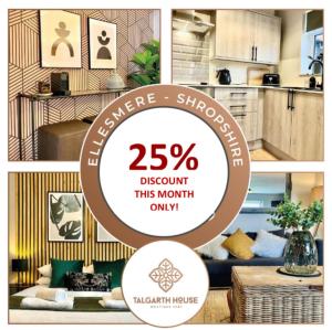 eine Collage mit Fotos von einem Wohnzimmer und einer Küche in der Unterkunft Central Ellesmere -Sleeps2 - Parking - PetFriendly in Ellesmere