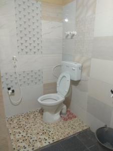 a bathroom with a toilet and a shower at Ashok Home Stay in Hampi +5 photos