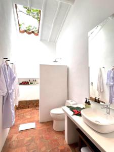 a bathroom with a white toilet and a sink at Terrazul Barichara in Barichara +36 photos