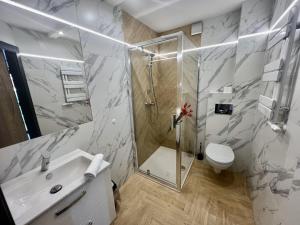 W łazience znajduje się prysznic, umywalka i toaleta. w obiekcie Pod Sosnami Termy 450m -20 procent na Termy w Białym Dunajcu +37 zdjęć