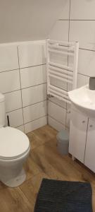 斯维诺乌伊希切Studio Robi 18m2的浴室里有白色马桶和洗手池