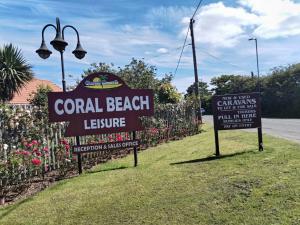 a sign for a coral beach leisure center at Skegness Ingoldmells near Skegness raceway holiday let by Sophia in Ingoldmells