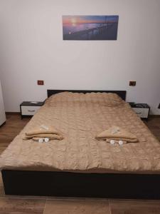 a bed with two towels on top of it at Panoramic House in Pescari +55 photos