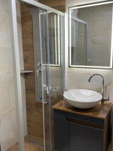 a bathroom with a sink and a glass shower at Bele Staze 3a Kopaonik, Brzece in Kopaonik +2 photos