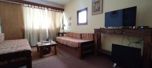a living room with a couch and a tv in it at Aconcagua Departamento in Los Penitentes