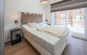 Un dormitorio con una cama grande y una ventana. en Residentie Vent De Sable R116, en Ostende