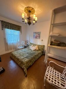 ペトロポリスにあるVilla do Lago Nogueiraのベッドとシャンデリアのある寝室
