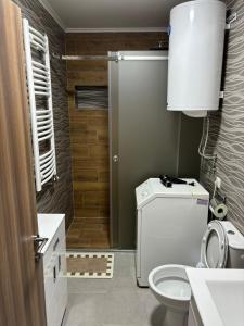 Un pequeño baño con inodoro y ducha. en Icy Apartment, en Belgrado