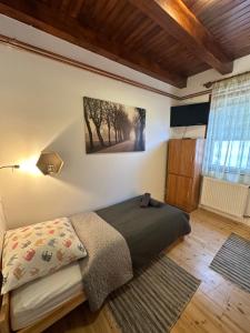 a bedroom with a bed and a picture on the wall at Harmony & Wine Eger in Eger