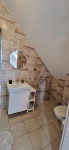 a bathroom with a sink and a toilet at Derkaczowa Kotlina in Gniewoszów +89 photos