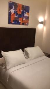 a bed with two pillows and a painting on the wall at Porto golf marina in El Alamein