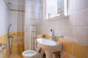 un bagno con lavandino, WC e doccia di Penthouse at Trikala town a Tríkala Altre 52 foto