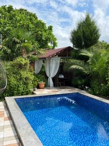 a swimming pool in front of a house at Vato Apartment in Kobuleti