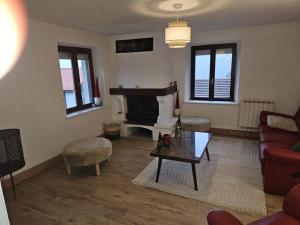 a living room with a couch and a table at Grande maison à à Bresse avec jacuzzi cheminée et jardin Idéal pour les familles et amis in La Bresse
