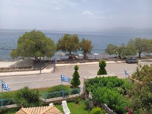 a view of a street with the ocean in the background at Foinikas Rooms in Erateini +7 photos