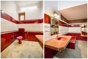 two pictures of a bathroom with a sink and a toilet at OYO The Nandini's Guest House in Jaipur