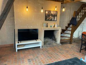 ein Wohnzimmer mit einem TV und einem Kamin in der Unterkunft La chambre de Baucis in Tours