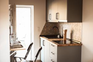 a kitchen with a sink and a counter at Quinta das Caçadoras - Animal lovers only in Palmela