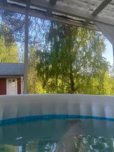 a view from the inside of a swimming pool at Summer in the North of Sweden in Bjurholm