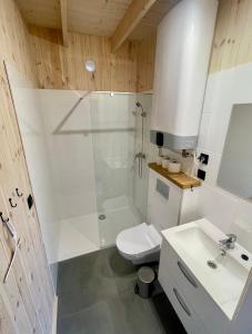 Koupelna v ubytování A Morze Domki- Podgrzewany basen, całoroczne klimatyzowane domki, parking