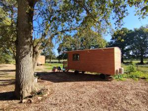 Saint-Lumine-de-Coutaisroulotte tout confort à la ferme 2的树旁的小房子