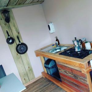 a small kitchen with a stove and a sink at amazonia in Litteau