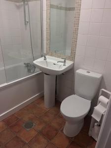 un bagno con un water, un lavandino e una vasca di Spacious one bed apartment in the centre of Bray a Bray