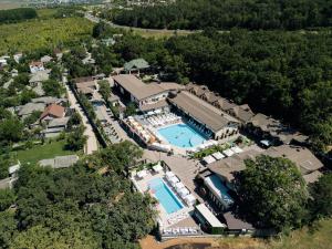 eine Luftaufnahme eines Hauses mit Swimmingpool in der Unterkunft Complex Turistic Codru in Selişte