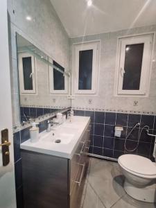 a bathroom with a toilet and a sink and mirror at Charmante maison à Rueil-Malmaison in Rueil-Malmaison +9 photos