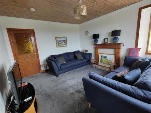 a living room with two blue couches and a tv at Tigh Stobbian in Lionel +36 photos