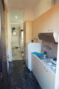 a kitchen with a white refrigerator and a sink at Mirto Apartments in Afissos