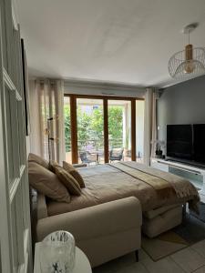 a bedroom with a large bed and a television at Appart-VictoriaParis in Houilles