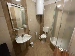 a bathroom with a sink and a toilet and a shower at Apartmani Roko in Ražanac +6 photos