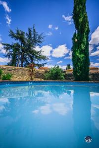 ein blauer Pool mit Bäumen im Hintergrund in der Unterkunft Belle villa provençale - familiale - Grand terrain in Saint-Quentin-la-Poterie