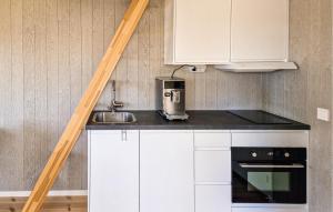 a kitchen with white cabinets and a counter with a sink at Stunning Home In Tranås With Sauna in Tranås