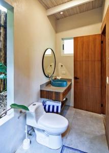 une salle de bain avec toilettes, lavabo et miroir dans l'établissement Tucán Studio Malpais, à Malpaís 17 autres photos