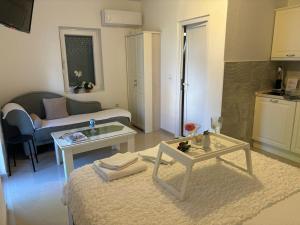 a living room with a couch and a table at Apartmani Karach in Star Dojran