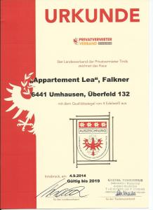 Certifikát, hodnocení, plakát nebo jiný dokument vystavený v ubytování Appartement Lea
