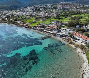 an aerial view of a beach and a city at Villa Deja Blue in Karaburun