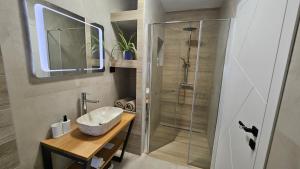 Koupelna v ubytování Richi Rooms & App
