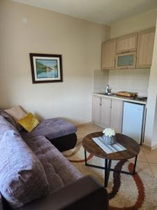 a living room with a couch and a table at Sunrise house apartments in Ulcinj