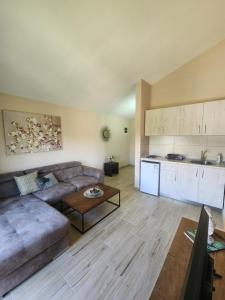 a living room with a couch and a table at Sunrise house apartments in Ulcinj