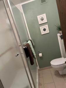 a bathroom with a shower and a toilet at Ferienwohnung Weirich in Moselkern +10 photos