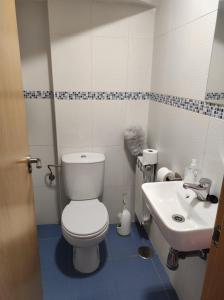 ein kleines Badezimmer mit Toilette und Waschbecken in der Unterkunft apartamento familiar con piscina licencia 14721 in Camarma de Esteruelas
